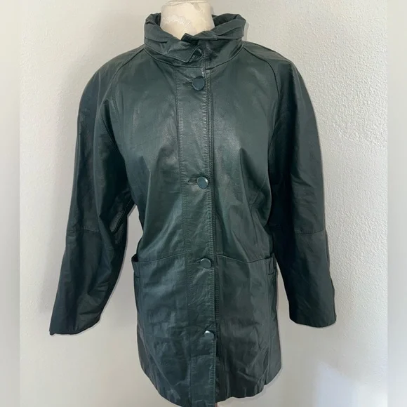 Vintage PELLE New York Milano Green Leather Women’s Coat Jacket-Size Medium - Picture 5 of 15